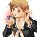 14358 - anime blushing drawing handheld long_hair school_uniform shrunken_men