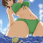 111217 - anime beach color drawing gentle giantess point_of_view swimsuit water