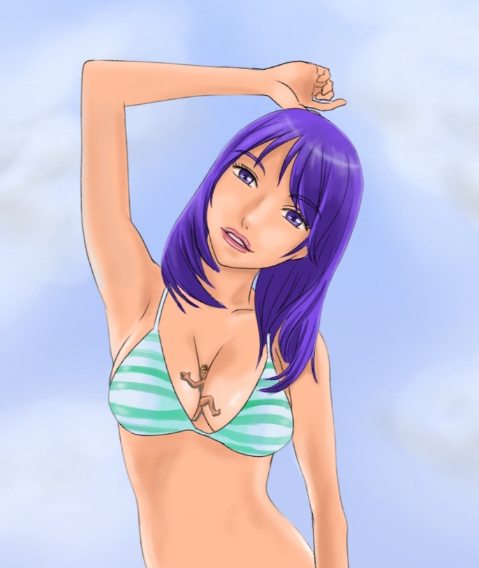 77153 - bikini_top breastheld breasts colour drawing giantess purple_eyes p...