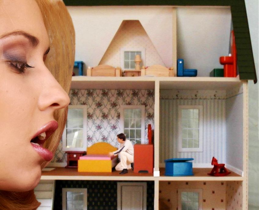 106667 - blonde_giantess clothed collage dollhouse lips looking_at_victim o...