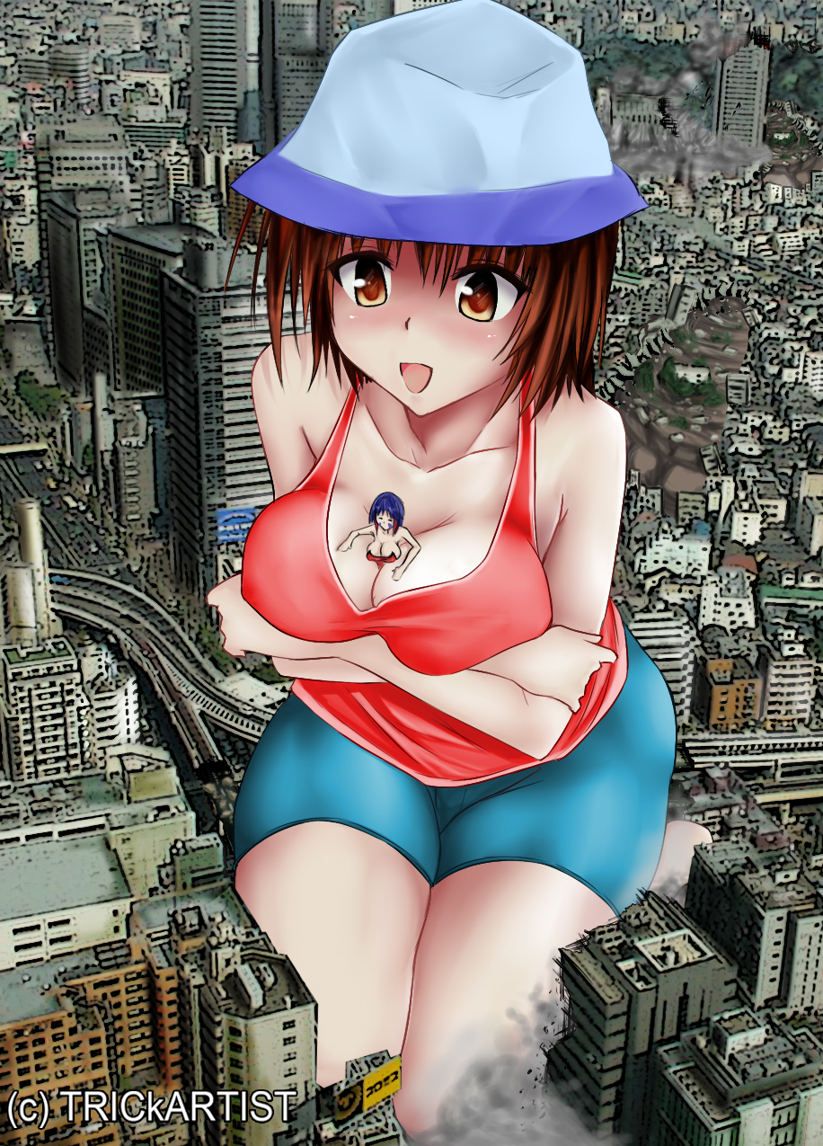 154395 - breastheld city cleavage color destruction drawing giantess hat iffy nel sitting skyscrapers