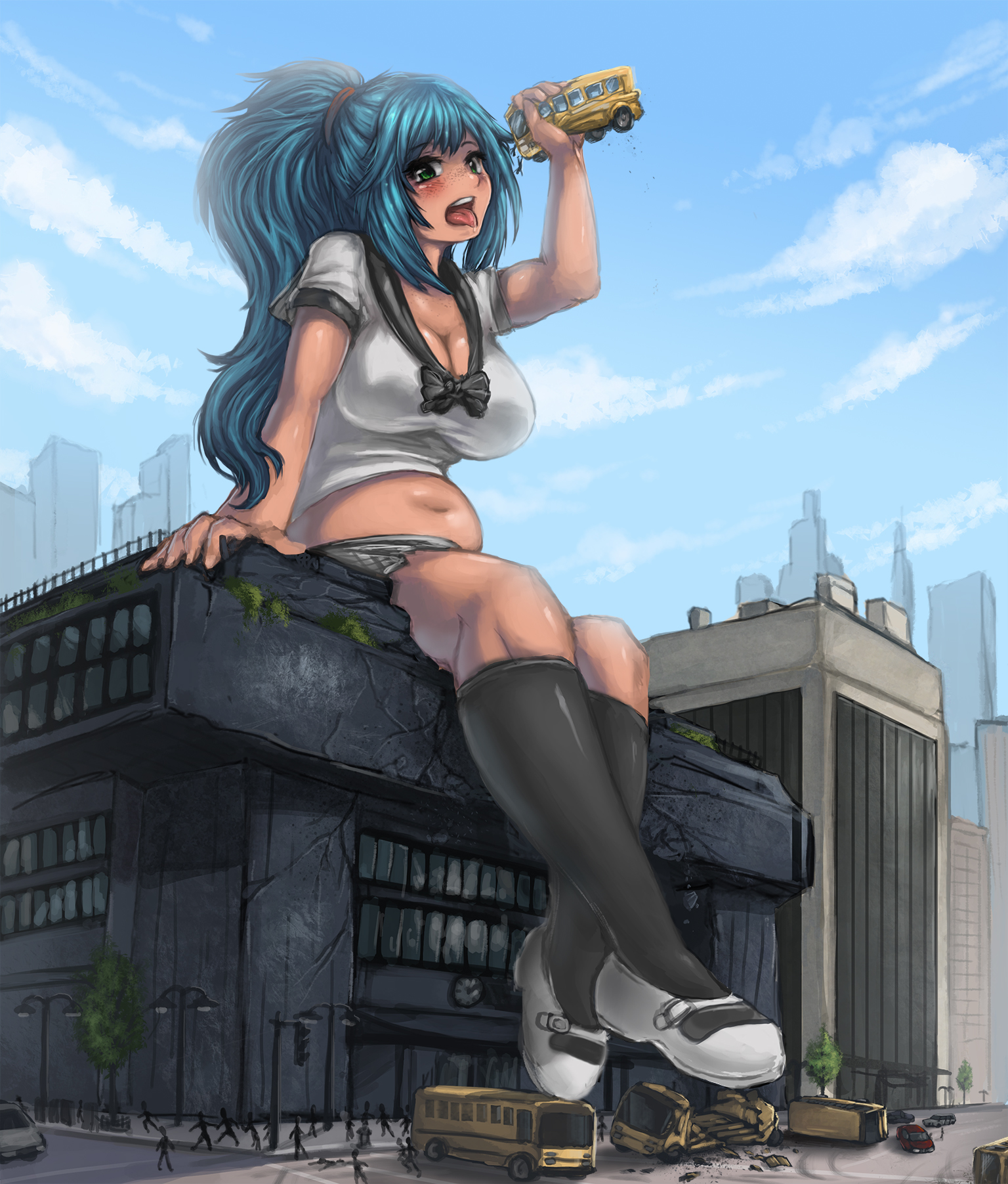 155440 - belly cleavage crushed_bus destruction drawing giantess handheld kip school_bus shoes squeeze upward_angle vore