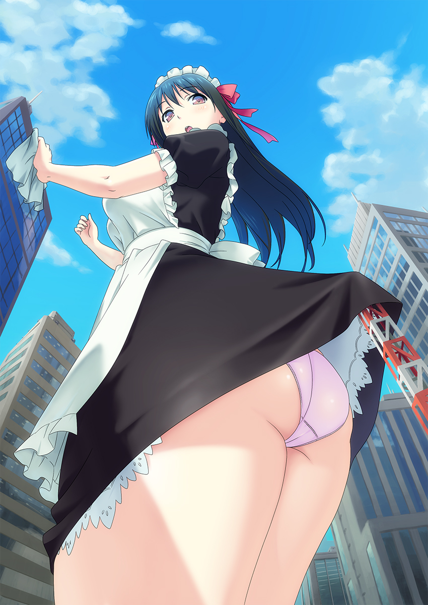 156394 - anime butt city clothed panties point_of_view sky skyscrapers upskirt upward_angle