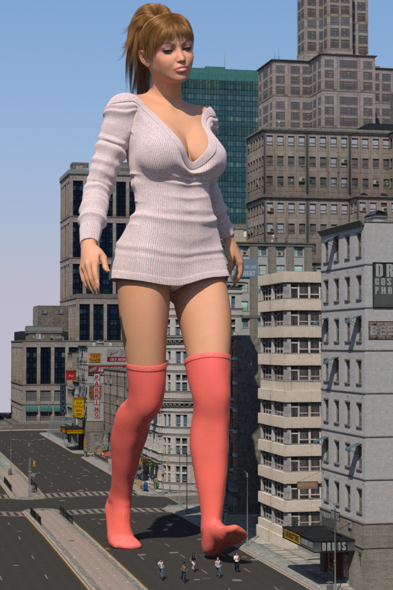 158994 - boomgts buildings city clothed giantess knee_socks poser running_away small_people street thigh_highs