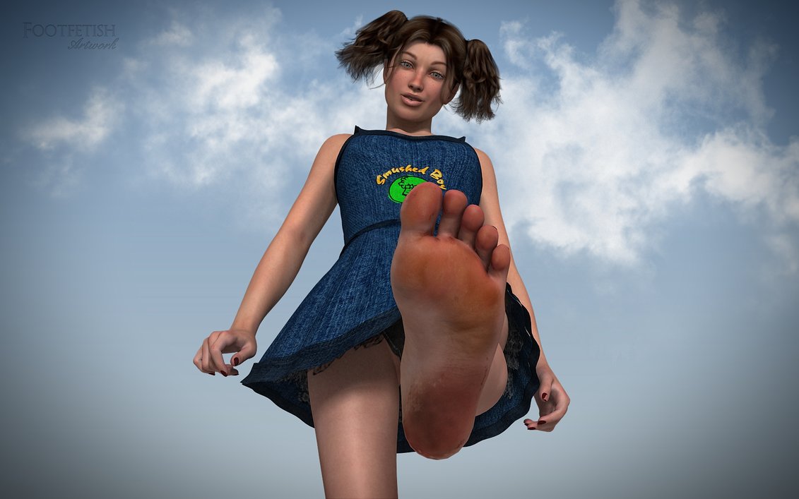 162477 - barefoot clouds giantess implied_crush looking_at_viewer looking_down pigtails point_of_view poser raised_foot skirt sky sole upward_angle