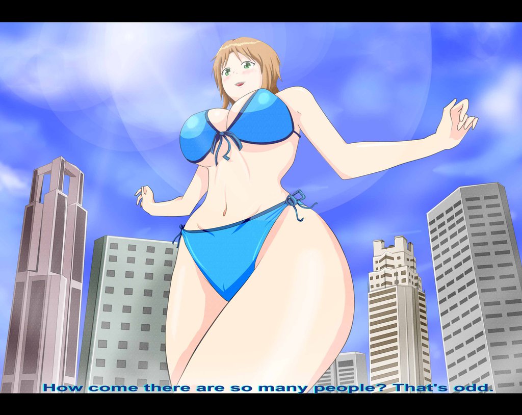 162798 - bikinis cleavage color drawing giantess point_of_view sky skyscrapers upward_angle