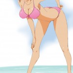 171614 - ball barefoot beach bikuta brunette cleavage color giantess posing sea small_people swimsuit