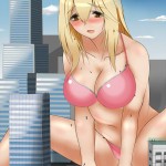 177628 - blonde blushing city climbing drawing giantess large_breasts legs_spread long_hair looking_down mouth_open multiple_people outdoors swimsuit
