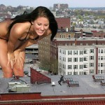 180513 - brunette buildings collage cowering giantess looking_at_victim rooftop small_man unknown_artist