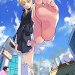 178014 - anime barefoot blonde building_crush choker city_destruction crowd_at_her_feet drawing fate foot_crush golden_eyes hair_bow helicopters imminent_crush in_city looking_at_vic