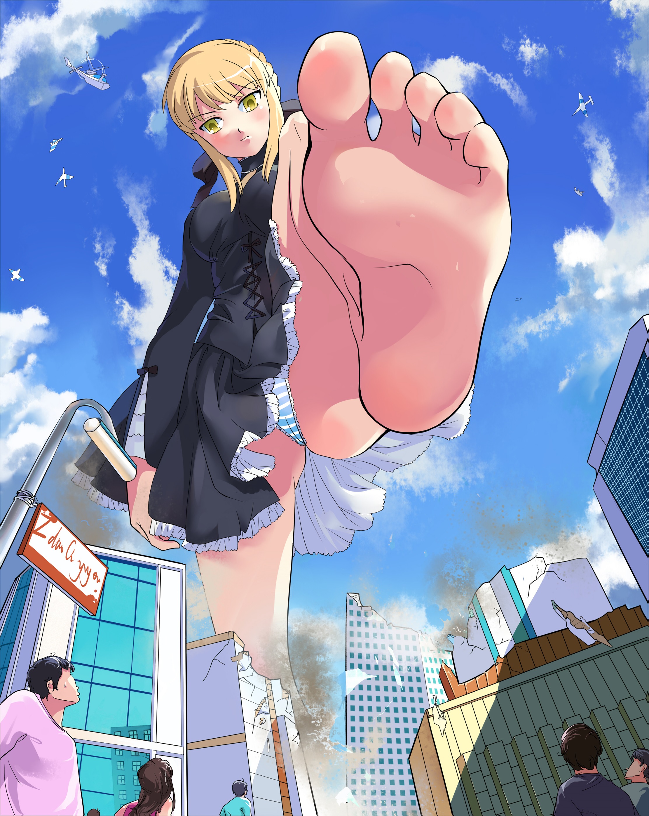 178014 - anime barefoot blonde building_crush choker city_destruction crowd...